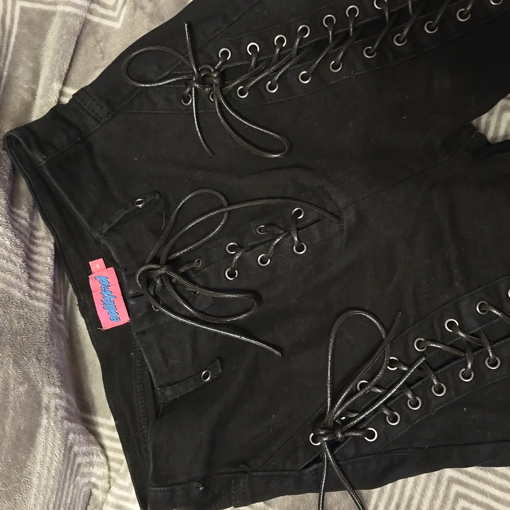 Black Lace Up Flare Jeans